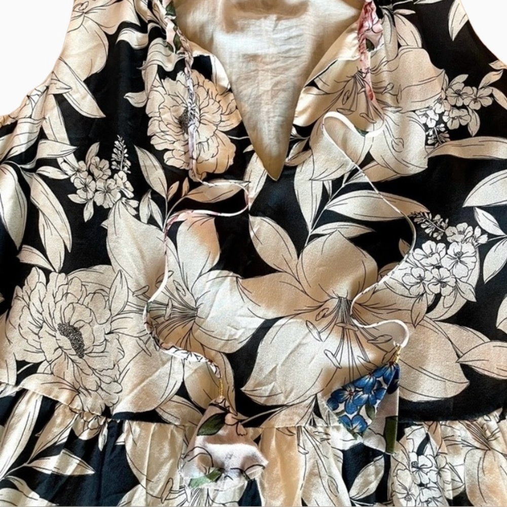Johnny Was Jade Juliette Silk Floral Midi Dress M Black Beige - Picture 5 of 10